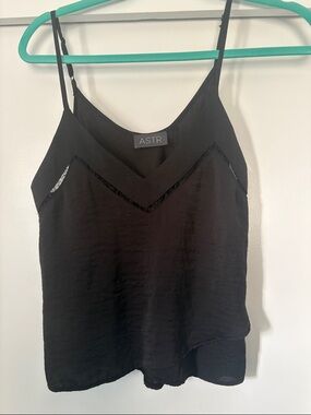 ASTR Black Satin-Look V-Neck Cami with Sequin Trim